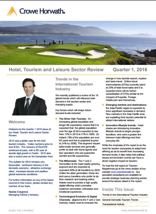 Hotel, Tourism and Leisure Sector Review – Q1 2016 - Crowe Ireland