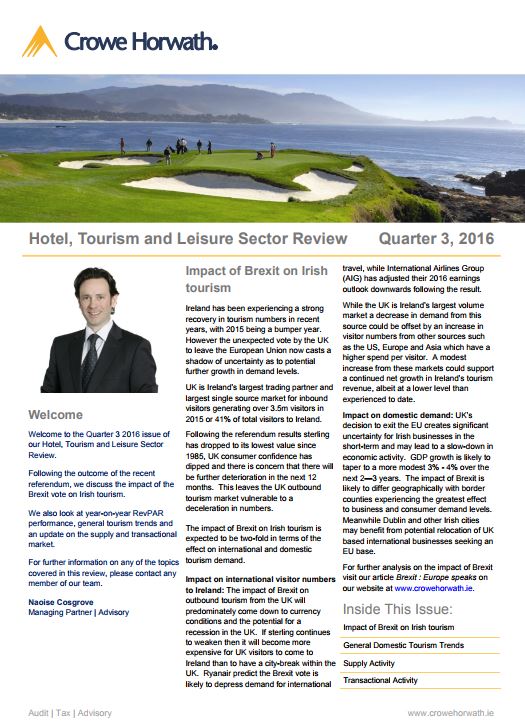 Hotel, Tourism and Leisure Sector Review – Q3 2016 - Crowe Ireland